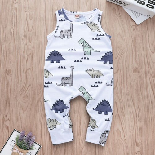 Newborn Baby Boy Girl Cotton Clothes Dinosaur Print Cartoon Romper Sleeveless Jumpsuit Summer Clothing - ebowsos