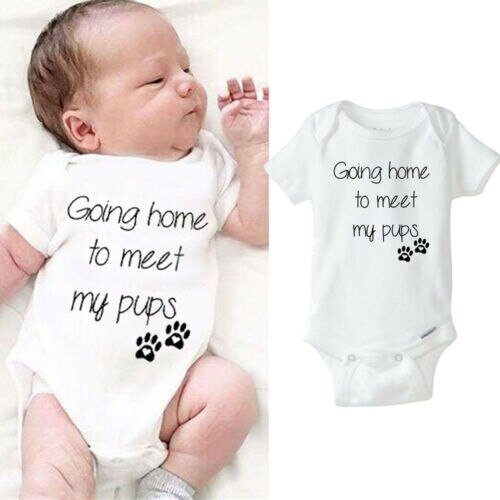 Newborn Baby Boy Girl Letter Short Sleeve Romper Jumpsuit Baby Cotton Clothes - ebowsos