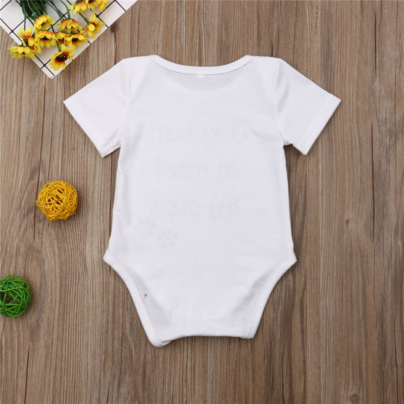 Newborn Baby Boy Girl Letter Short Sleeve Romper Jumpsuit Baby Cotton Clothes - ebowsos