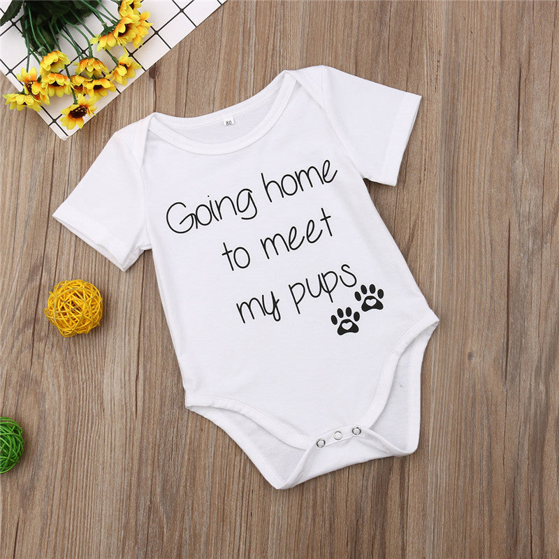 Newborn Baby Boy Girl Letter Short Sleeve Romper Jumpsuit Baby Cotton Clothes - ebowsos