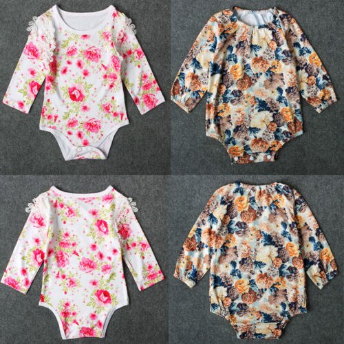 Newborn Baby Boy Girl Long Sleeve Floral Jumpsuit Bodysuit Clothes Outfits - ebowsos