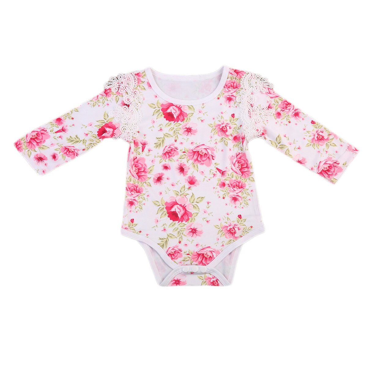 Newborn Baby Boy Girl Long Sleeve Floral Jumpsuit Bodysuit Clothes Outfits - ebowsos