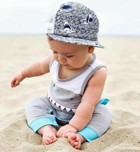 Newborn Baby Boy Girl Sleeveless Cartoon Shark Romper Jumpsuit Playsuit Outfits Summer Clothes - ebowsos