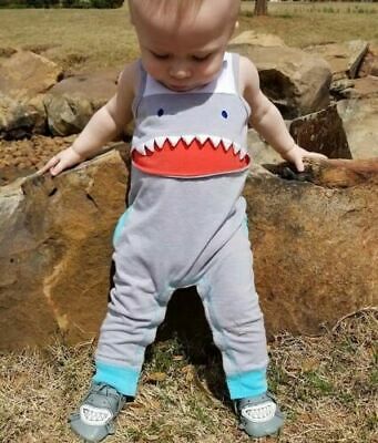 Newborn Baby Boy Girl Sleeveless Cartoon Shark Romper Jumpsuit Playsuit Outfits Summer Clothes - ebowsos