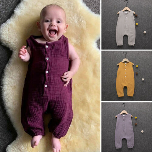 Newborn Baby Boy Girl Summer Casual Loose Rompers Button Jumpsuit Outfits Clothes - ebowsos