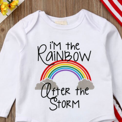 Newborn Baby Boy Girl Tops Romper Jumpsuit Pants Rainbow Outfit 2Pcs Clothes - ebowsos