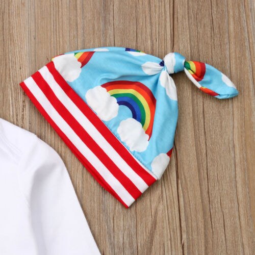 Newborn Baby Boy Girl Tops Romper Jumpsuit Pants Rainbow Outfit 2Pcs Clothes - ebowsos