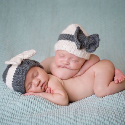 Newborn Baby Boy Girl Winter Warm Hat Cap Bowknot Knitted Crochet Beanie Shooting props - ebowsos