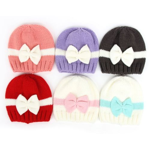 Newborn Baby Boy Girl Winter Warm Hat Cap Bowknot Knitted Crochet Beanie Shooting props - ebowsos