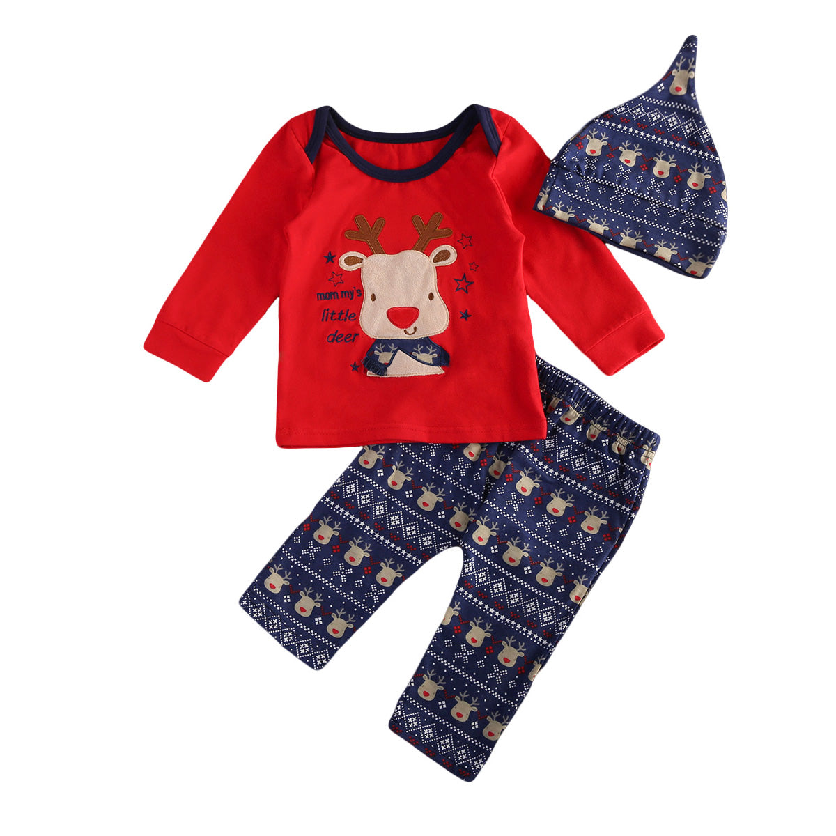 Newborn Baby Boy Girl Xmas Clothes T Shirt Tops Tee +Long Pants +Hat Outfits Set - ebowsos