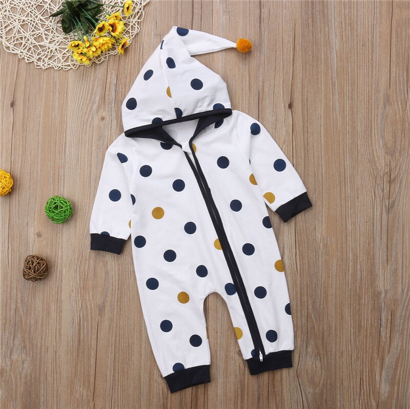 Newborn Baby Boy Girl Zipper Hooded Romper Autumn Warm Jumpsuit Clothes Outfits - ebowsos