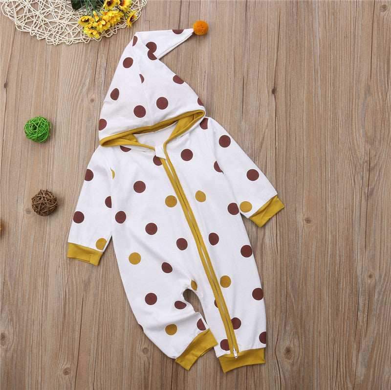 Newborn Baby Boy Girl Zipper Hooded Romper Autumn Warm Jumpsuit Clothes Outfits - ebowsos