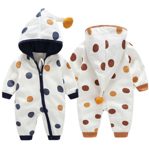 Newborn Baby Boy Girl Zipper Hooded Romper Autumn Warm Jumpsuit Clothes Outfits - ebowsos