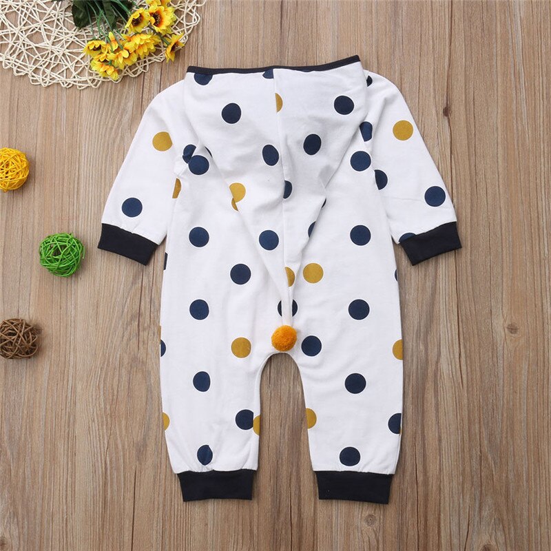 Newborn Baby Boy Girl Zipper Hooded Romper Autumn Warm Jumpsuit Clothes Outfits - ebowsos