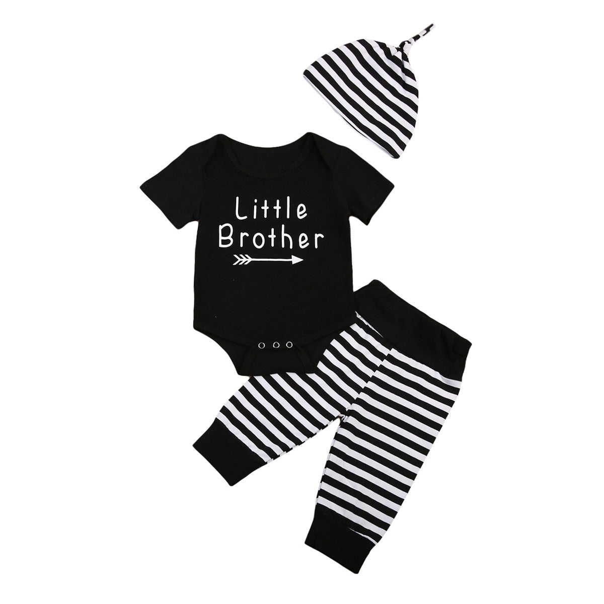 Newborn Baby Boy Little Brother Romper Striped Pants Cotton Clothes Outfits - ebowsos