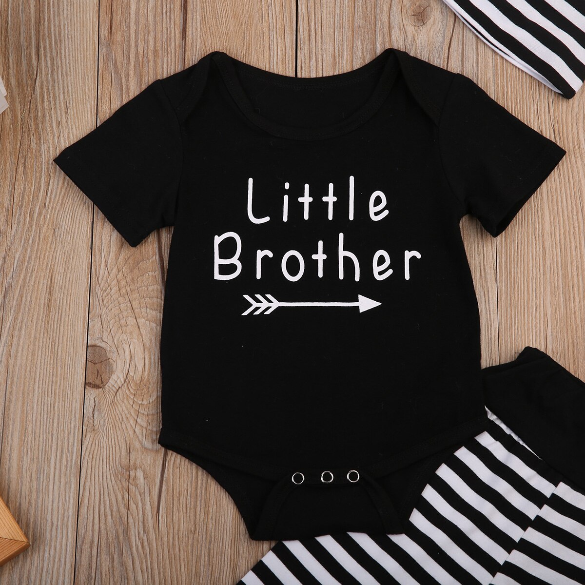 Newborn Baby Boy Little Brother Romper Striped Pants Cotton Clothes Outfits - ebowsos