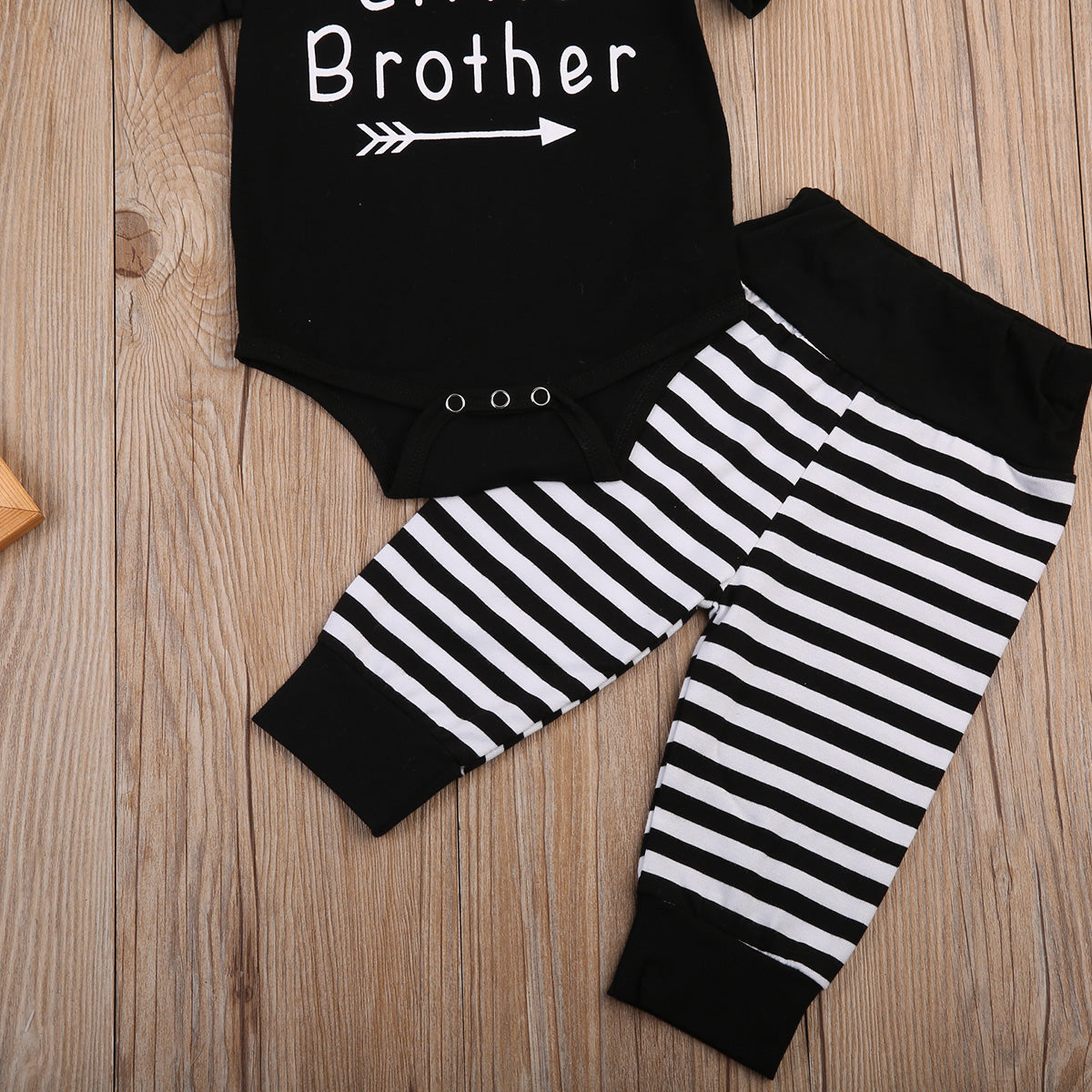 Newborn Baby Boy Little Brother Romper Striped Pants Cotton Clothes Outfits - ebowsos