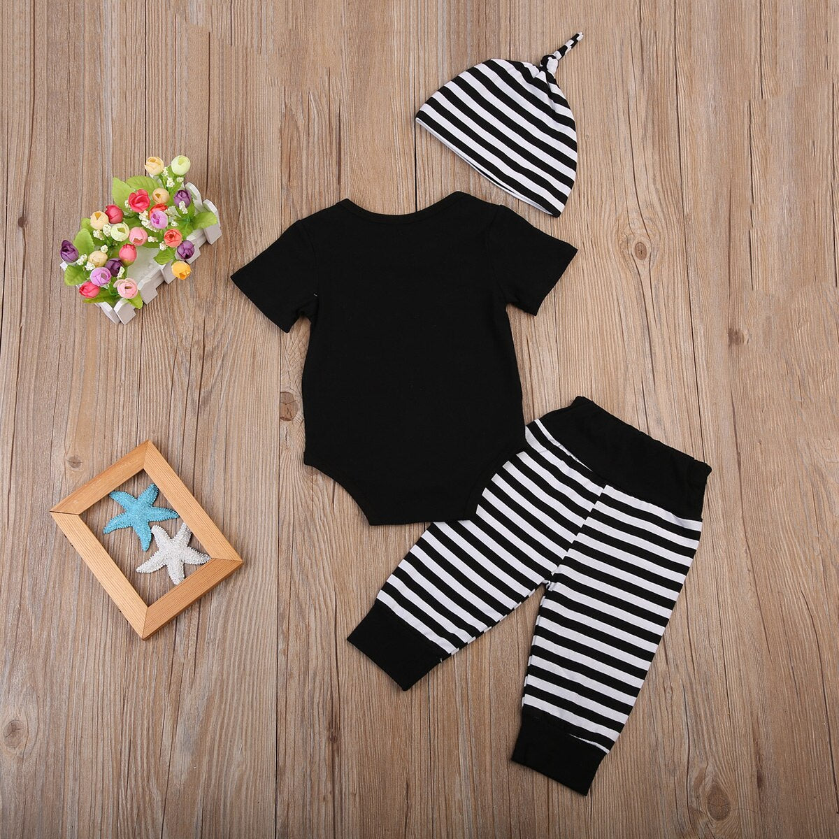 Newborn Baby Boy Little Brother Romper Striped Pants Cotton Clothes Outfits - ebowsos