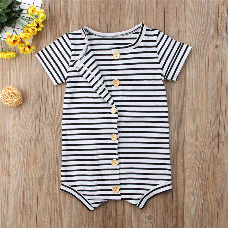 Newborn Baby Boys Girl Striped Romper Infant Boy Girl Jumpsuit Cotton Short Sleeve Casual Summer Clothing - ebowsos