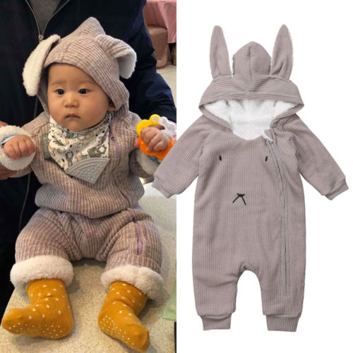 Newborn Baby Boys Girls 3D Ear Romper Jumpsuit Outfits Winter Warm Clothes - ebowsos