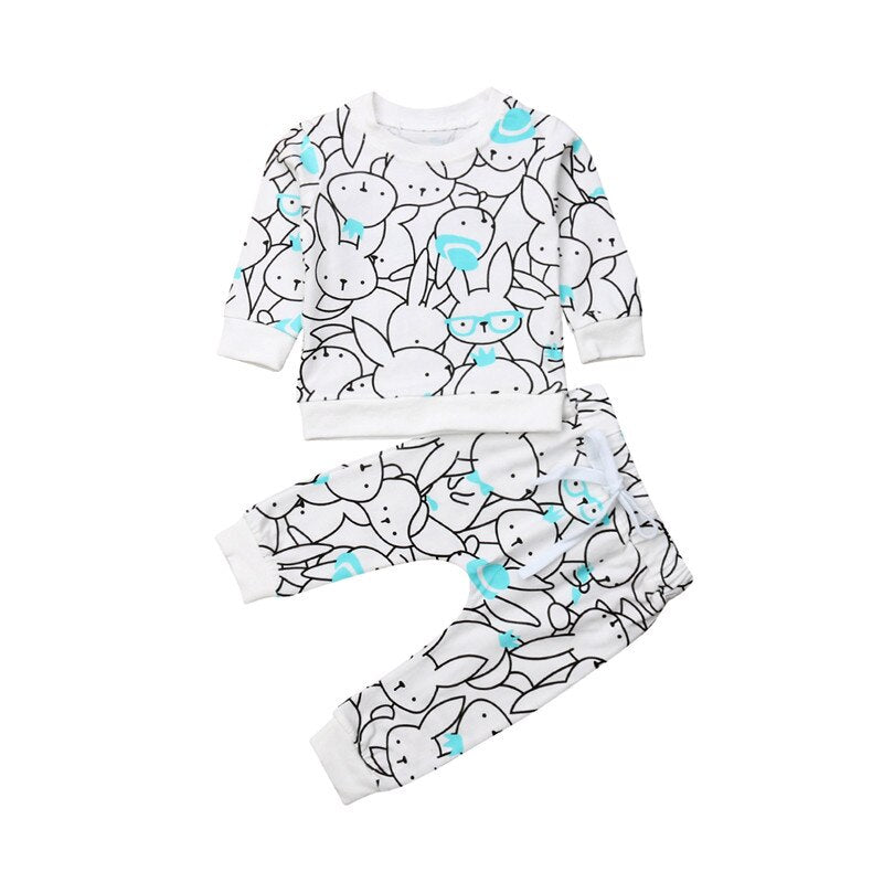 Newborn Baby Boys Girls Bunny Cotton Top Sweatshirt Long Pants Outfits Autumn Pajamas Clothes - ebowsos