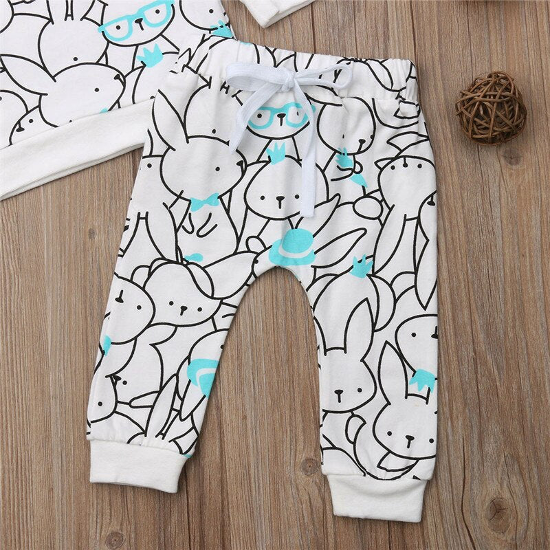 Newborn Baby Boys Girls Bunny Cotton Top Sweatshirt Long Pants Outfits Autumn Pajamas Clothes - ebowsos