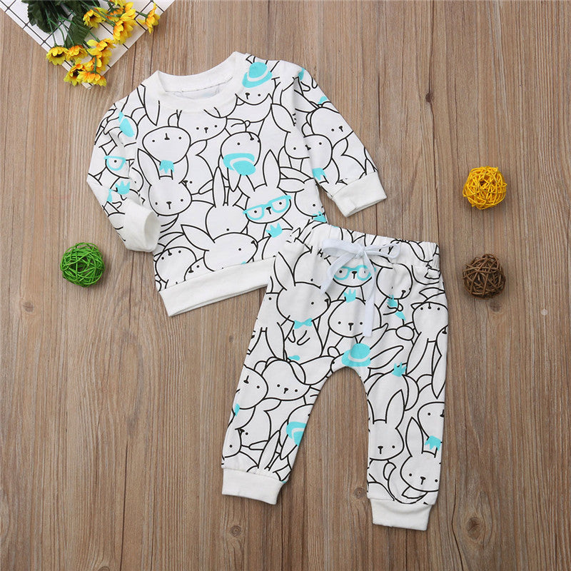 Newborn Baby Boys Girls Bunny Cotton Top Sweatshirt Long Pants Outfits Autumn Pajamas Clothes - ebowsos