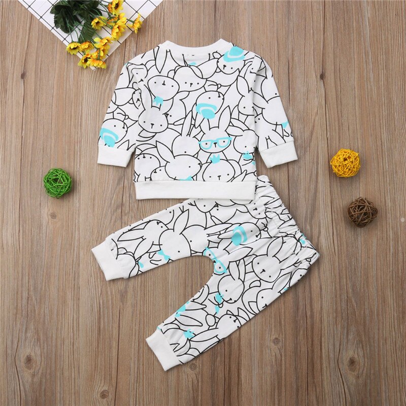 Newborn Baby Boys Girls Bunny Cotton Top Sweatshirt Long Pants Outfits Autumn Pajamas Clothes - ebowsos