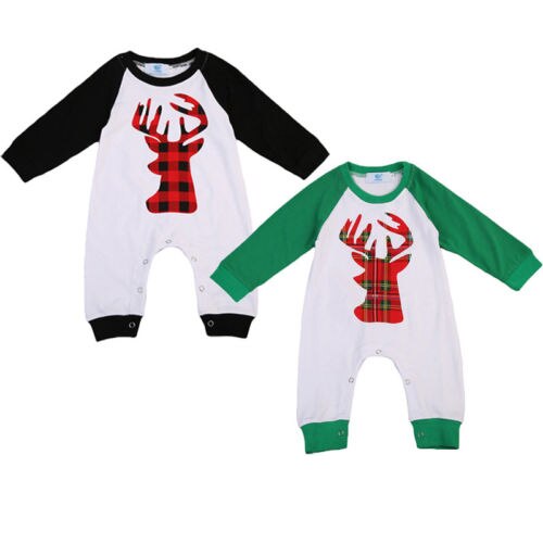 Newborn Baby Boys Girls Deer Check Romper Jumpsuit Outfits Clothes Set - ebowsos