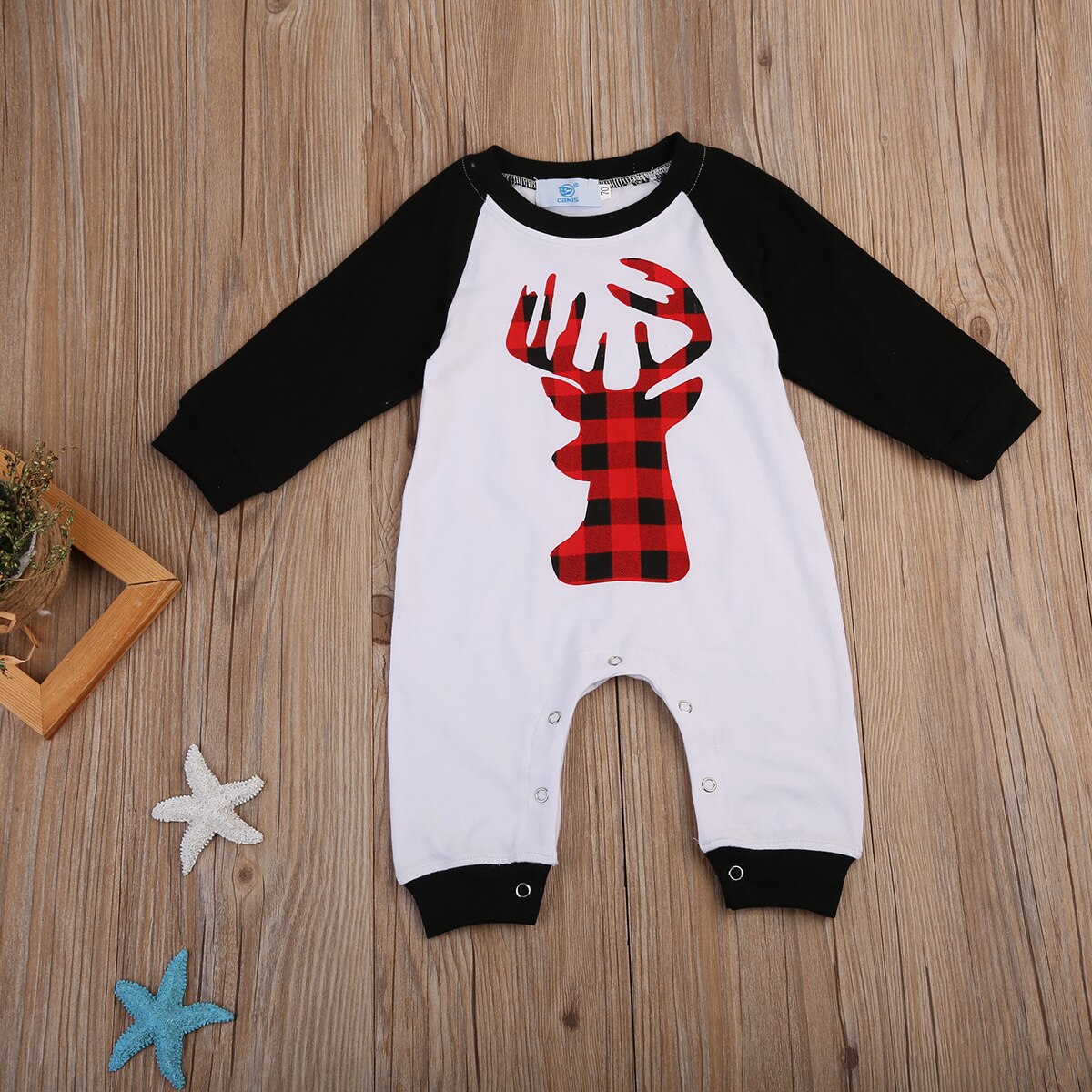 Newborn Baby Boys Girls Deer Check Romper Jumpsuit Outfits Clothes Set - ebowsos