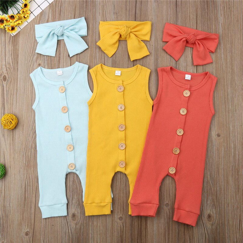 Newborn Baby Boys Girls Romper Jumpsuit Outfits Clothes Summer Sleeveless Knitted Casual Baby Clothing0-18M - ebowsos