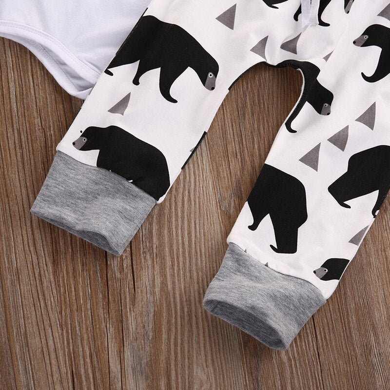 Newborn Baby Boys Long Sleeve Cartoon Tops Romper Pants Leggings Hat Winter Outfits Clothes Set 0-18M 3PCS - ebowsos