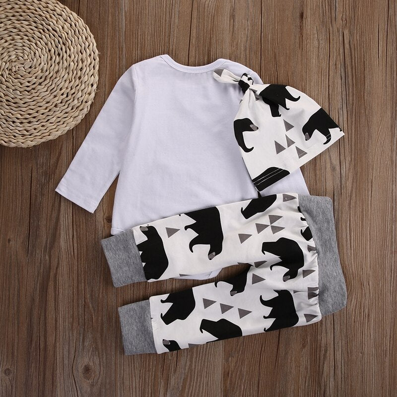 Newborn Baby Boys Long Sleeve Cartoon Tops Romper Pants Leggings Hat Winter Outfits Clothes Set 0-18M 3PCS - ebowsos