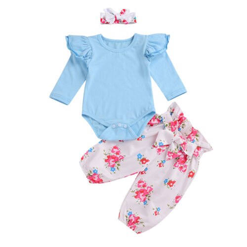 Newborn Baby Girl 3PCS Suit Clothes Cotton Romper Jumpsuit+Pants Leggings Outfits Set Autumn Baby Clothing 0-24M - ebowsos