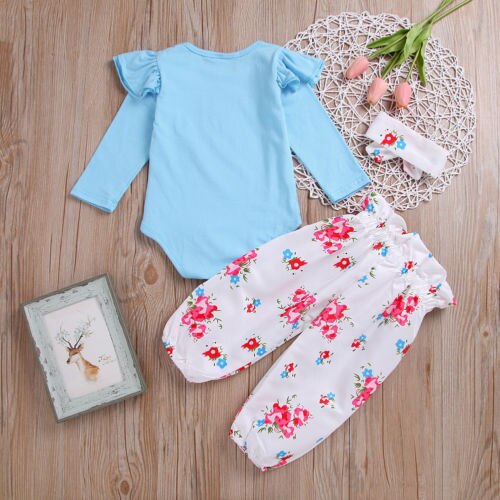 Newborn Baby Girl 3PCS Suit Clothes Cotton Romper Jumpsuit+Pants Leggings Outfits Set Autumn Baby Clothing 0-24M - ebowsos