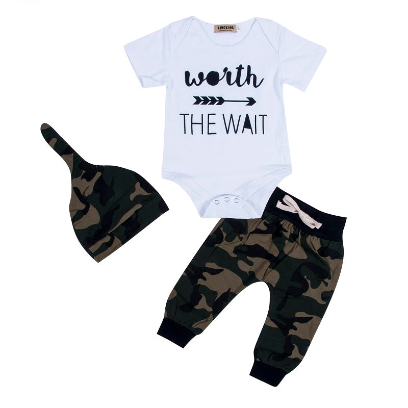 Newborn Baby Girl Boy Clothes Romper T-Shirt Long Pants And Hat Outfits 3Pcs - ebowsos