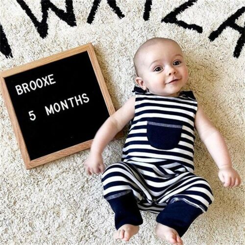 Newborn Baby Girl Boy Vest Stripe Romper Jumpsuit Clothes Outfit - ebowsos