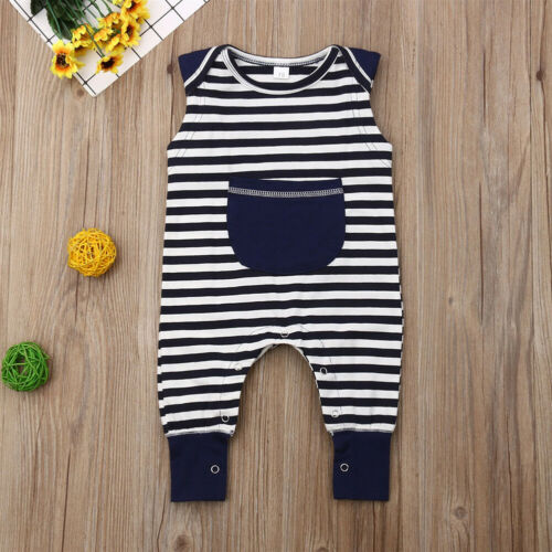 Newborn Baby Girl Boy Vest Stripe Romper Jumpsuit Clothes Outfit - ebowsos