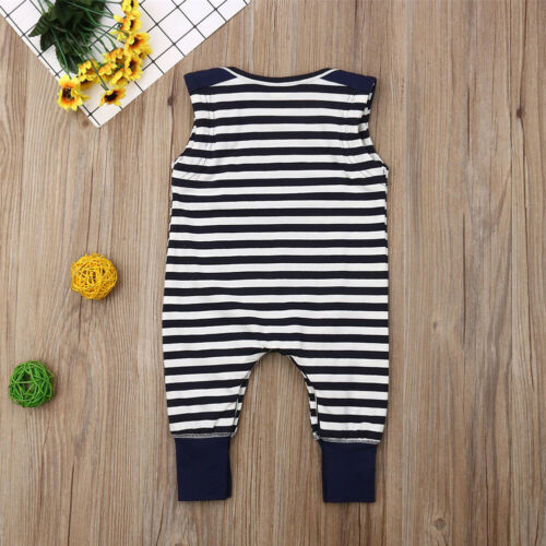 Newborn Baby Girl Boy Vest Stripe Romper Jumpsuit Clothes Outfit - ebowsos