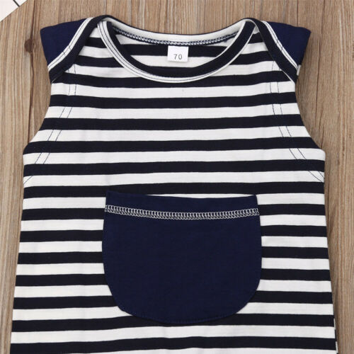 Newborn Baby Girl Boy Vest Stripe Romper Jumpsuit Clothes Outfit - ebowsos