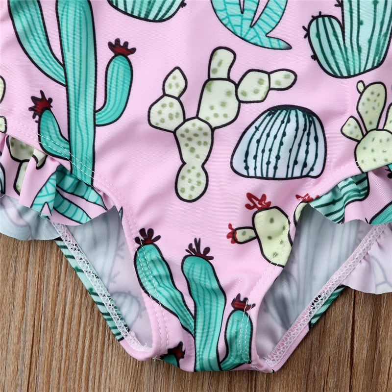 Newborn Baby Girl Cactus Printed Swimsuit+Headband Summer Baby Girl Sleeveless Bikini One-piece Swimwear Beach Bathing Suit - ebowsos