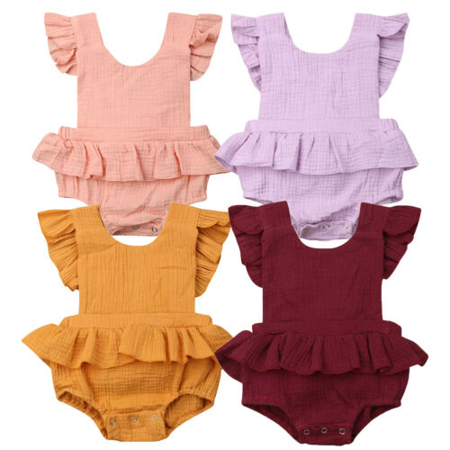 Newborn Baby Girl Clothes Blackless Ruffle Romper Sleeveless Jumpsuit Sunsuit Outfit Cotton Clothes - ebowsos