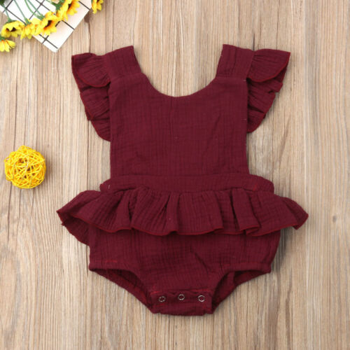 Newborn Baby Girl Clothes Blackless Ruffle Romper Sleeveless Jumpsuit Sunsuit Outfit Cotton Clothes - ebowsos