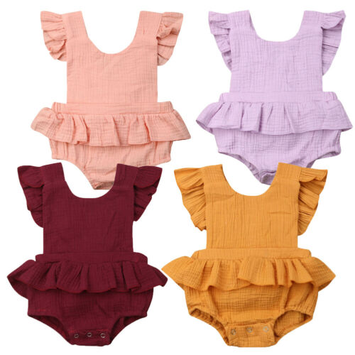 Newborn Baby Girl Clothes Blackless Ruffle Romper Sleeveless Jumpsuit Sunsuit Outfit Cotton Clothes - ebowsos