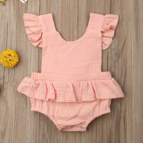 Newborn Baby Girl Clothes Blackless Ruffle Romper Sleeveless Jumpsuit Sunsuit Outfit Cotton Clothes - ebowsos