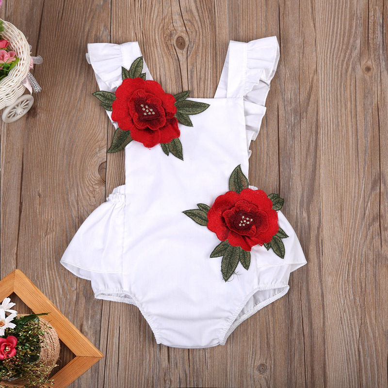 Newborn Baby Girl Clothes Flower Backless Romper Jumpsuit Sunsuit - ebowsos