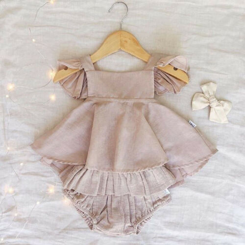 Newborn Baby Girl Clothes Ruffled Sleeve Backless Top+Cute Shorts 2Pcs Outfit - ebowsos