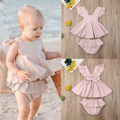 Newborn Baby Girl Clothes Ruffled Sleeve Backless Top+Cute Shorts 2Pcs Outfit - ebowsos