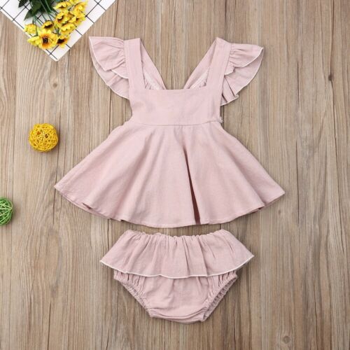 Newborn Baby Girl Clothes Ruffled Sleeve Backless Top+Cute Shorts 2Pcs Outfit - ebowsos