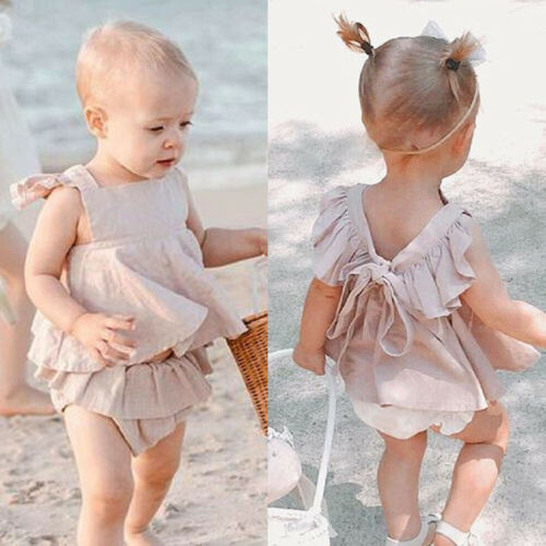 Newborn Baby Girl Clothes Ruffled Sleeve Backless Top+Cute Shorts 2Pcs Outfit - ebowsos